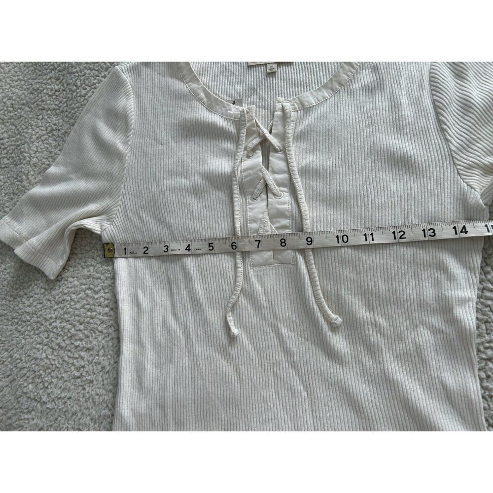 Madewell Ribbed Lace-Up Short-Sleeve Tee Ivory Size M - Picture 6 of 7